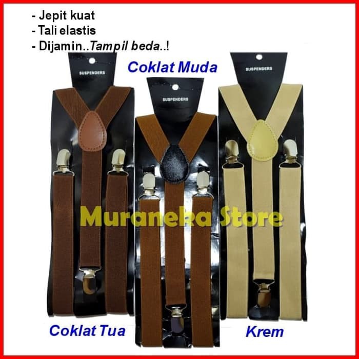 Bretel Suspender Coklat Krem Cream Dewasa Pria Dasi Kupu Bowtie Pesta Gesper Tali Kodok Jojon moka