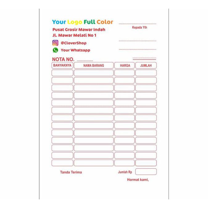 

Cetak Nota Bon 1 Rangkap/Ply Full Color
