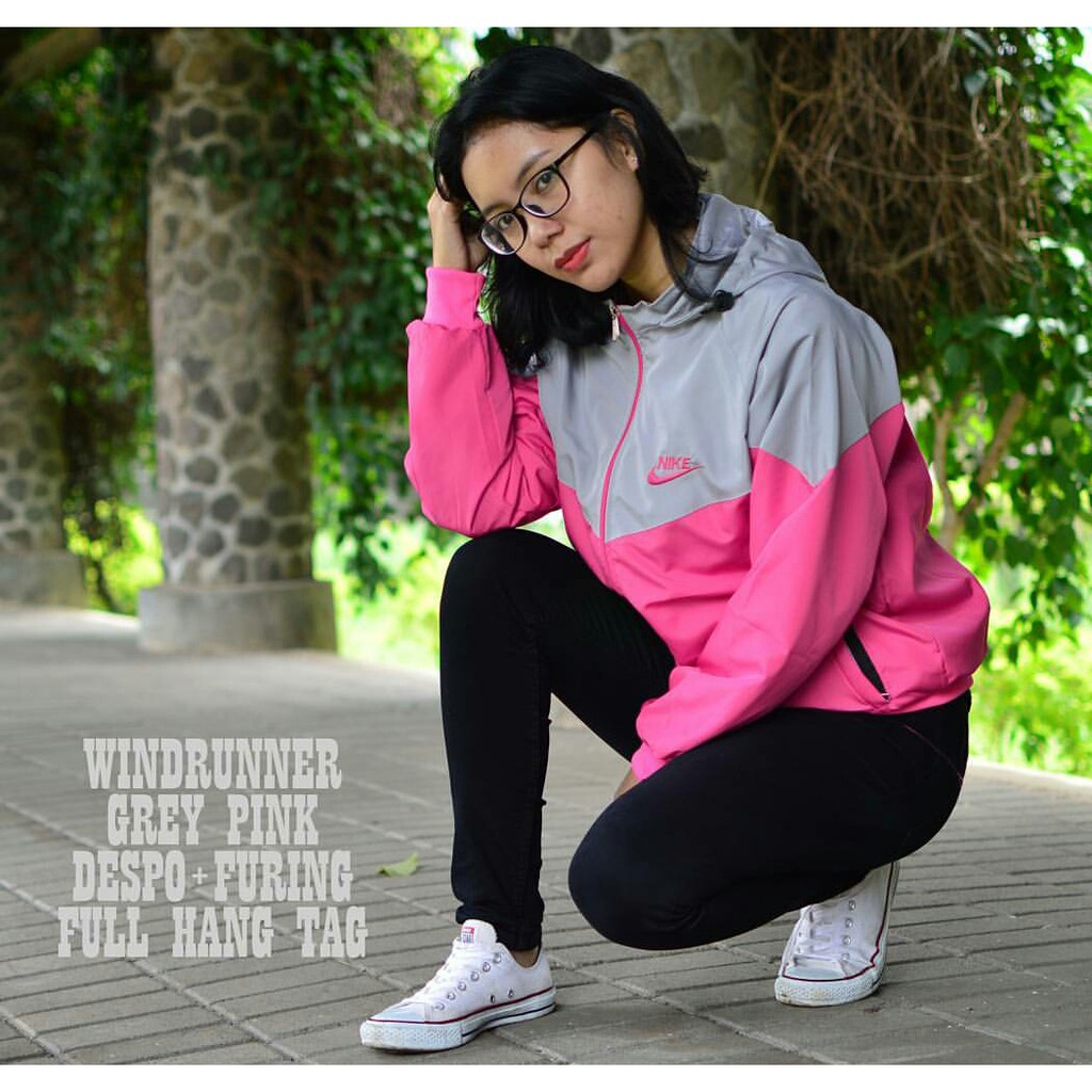 Jaket Nike Windrunner Parasut Despo Abu Pink - Jaket Sport Hoodie Pria Wanita Unisex