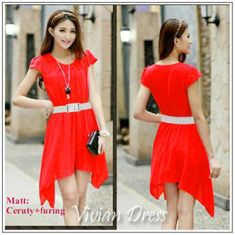 [Vivian dress AK] pakaian wnaita dress warna merah + belt