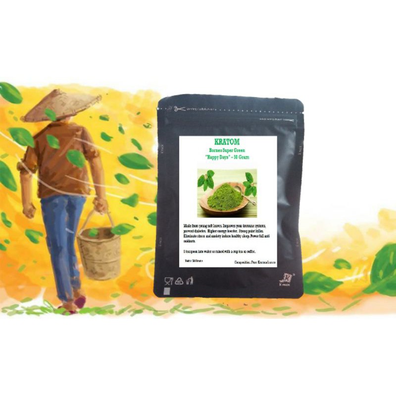 Kratom Borneo Super Green  "Happy Days" 75 Gram