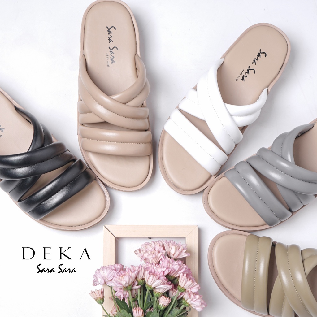 Sara Sara DEKA Sandal Wedges Wanita Kekinian Sendal Slop Cewek Casual Hak Platform Terbaru