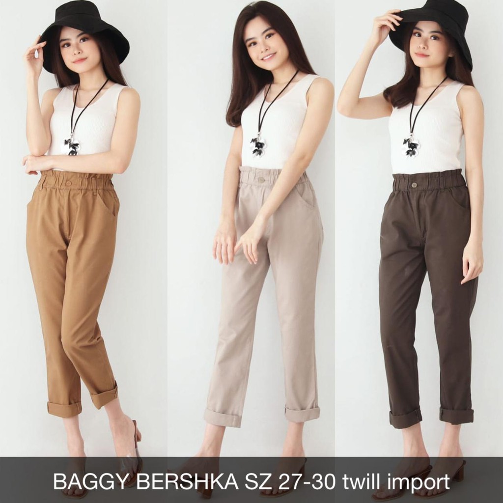 CELANA JEANS WANITA BAGGY TWILL BERSHKA Shopee Indonesia