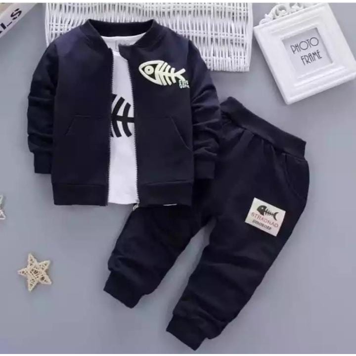 SETELAN JAKET 3 IN1 ANAK MOTIF IKAN SIZE 1-5 TAHUN TERLARIS BAHAN BABYTERRY AMAN DAN NYAMAN DIPAKAI