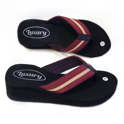 LUXURY - SANDAL WEDGES WANITA - SANDAL JEPIT WANITA SANTAI - SANDAL SPON WANITA - SANDAL JEPIT WANITA ( BESBAN STRIP )