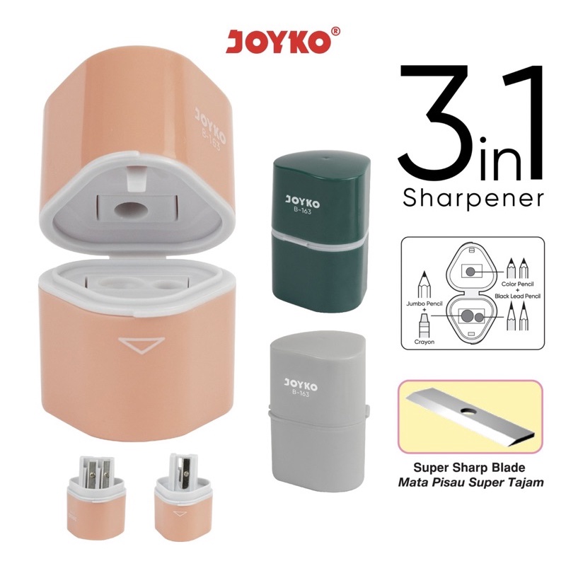 Joyko Rautan Serutan Sharpener 3in1 Penggerot Pensil Anak