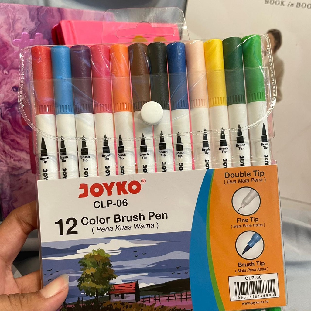 BRUSH PEN JOYKO 12 WARNA 1SET ISI BRUSH-PEN + PULPEN WARNA SUPER UNIK ALAT TULIS SEKOLAH DAN KANTOR STATIONARY EDISI SPESIAL 1 SET KOMPLIT BISA GROSIR DAN COD