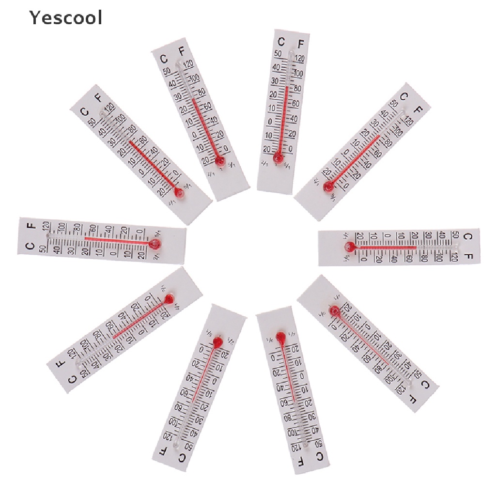 Yescool 10pcs / Set Miniatur Termometer Kardus Ukuran 5cmX1.1cm 20-50 Celcius Untuk Indoor