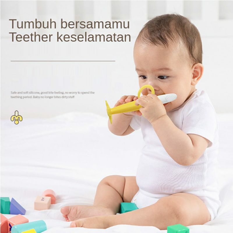 Mainan Gigitan Bayi Bentuk Pisang/Teether Bayi Bahan Silikon Bentuk Pisang