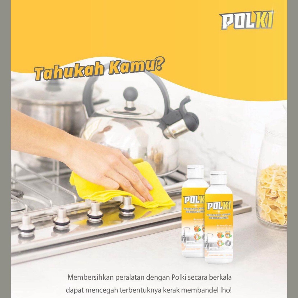 POLKI Pembersih Kerak Serbaguna 100ml - Penghilang Noda Stainless Steel Kaca Metal 100 ml / Pembersih Panci Keran Kran Air GRATIS SPONS CUCI PIRING