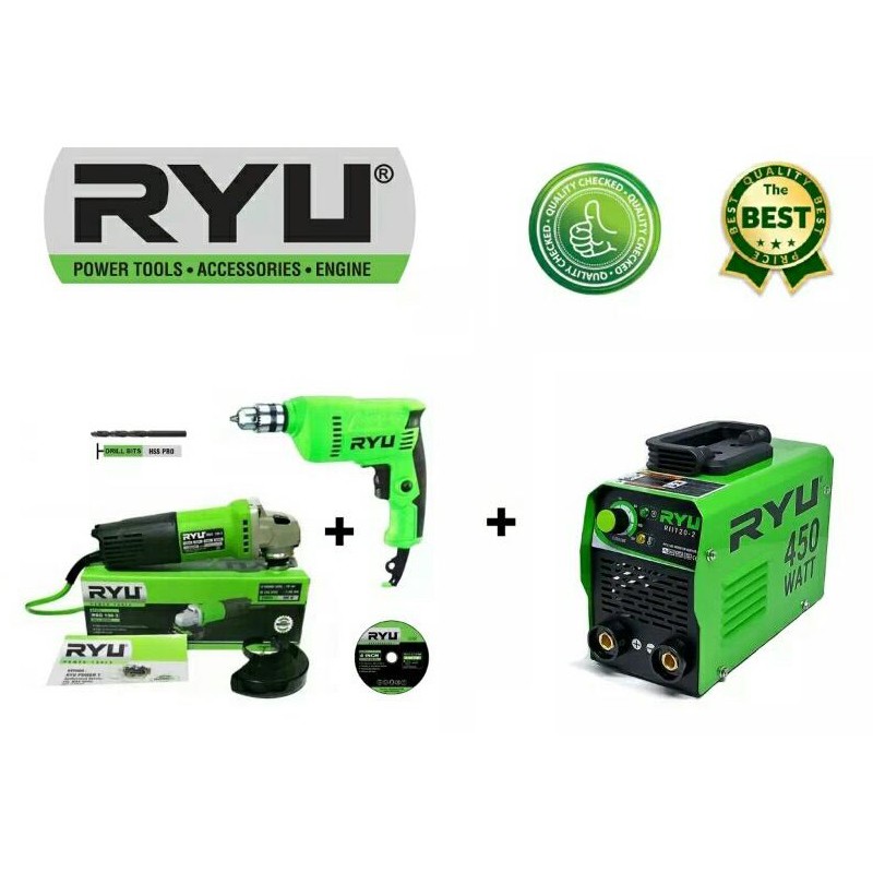 Paket Hemat Mesin  Las  450  Watt  Ryu  Bor 10 Mm Gerinda 4 