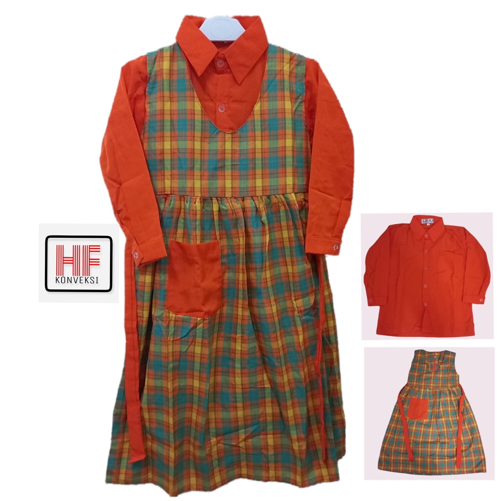 RJ5 Seragam Tk Paud Gamis Kotak Orange Bahan Katun