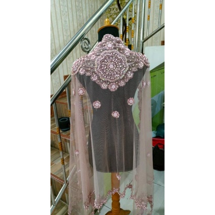 Slayer Pengantin / Hijab Pengantin / Veil Pengantin / Selendang Pengantin / Selendang Ibu Besan / Selendang Akad / Kerudung Bordir Mutiara-rose gold