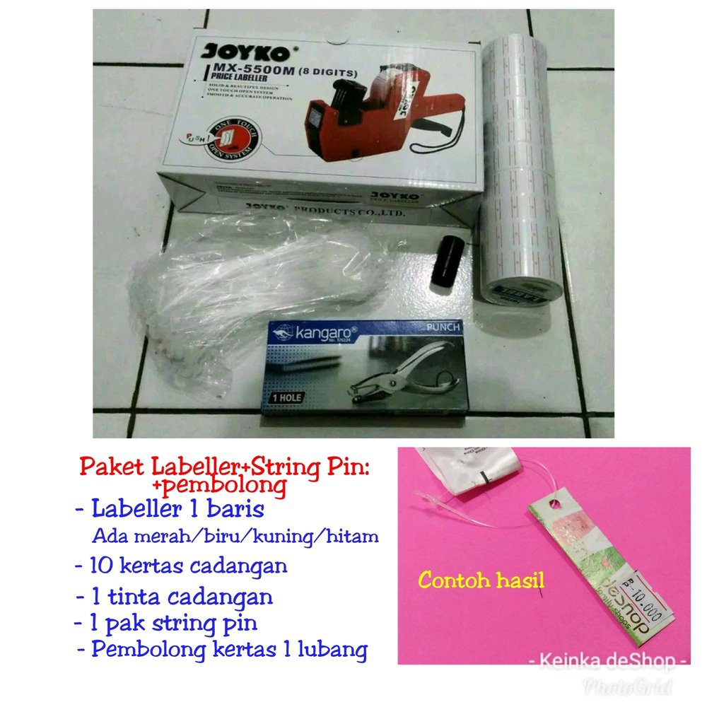 

PAKET alat cetak label harga price labeller kertas tinta pembolong kertas string loop lock pin tali