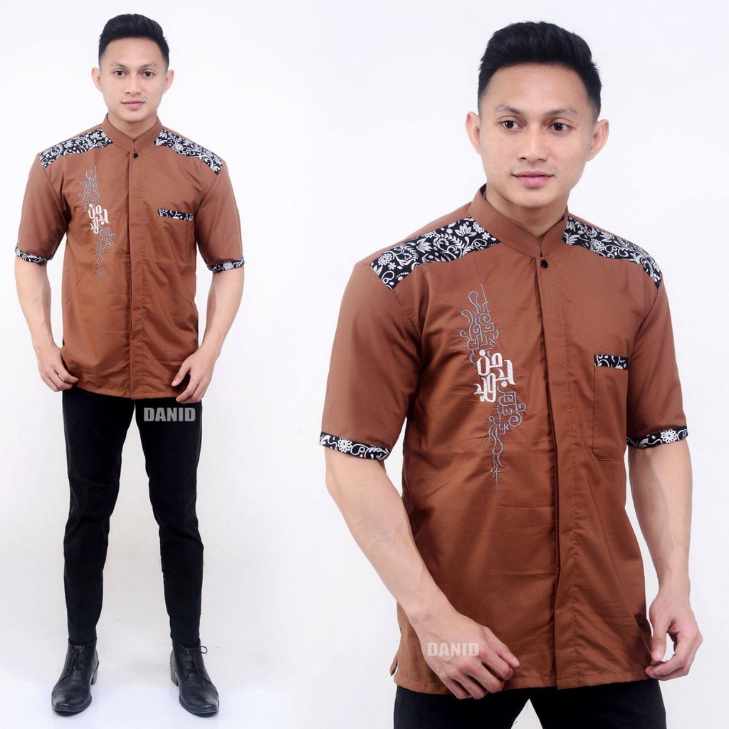 baju koko pria lengan pendek terbaru 2021 koko batik kombinasi bordil