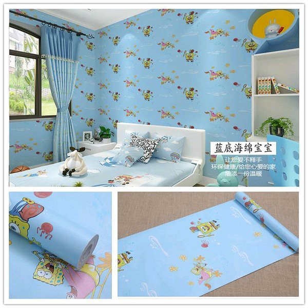 Walpaper Tembok Kamar Anak - Wallpaper Dinding Spongebob Biru 10Meter - Wallpaper Kamar Anak