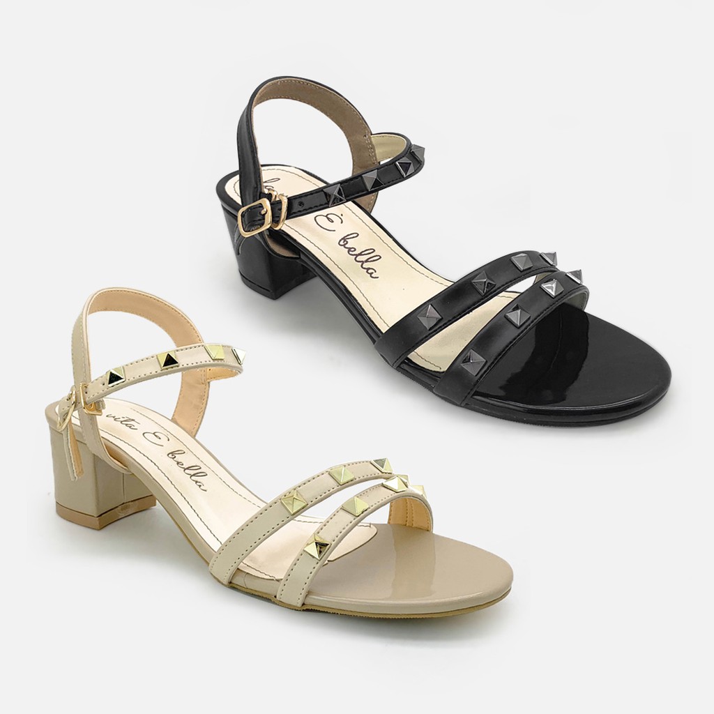 La Vita E Bella Lani Studded Double Strap Sandal Block Heel Wanita Piramid  [LV2011]