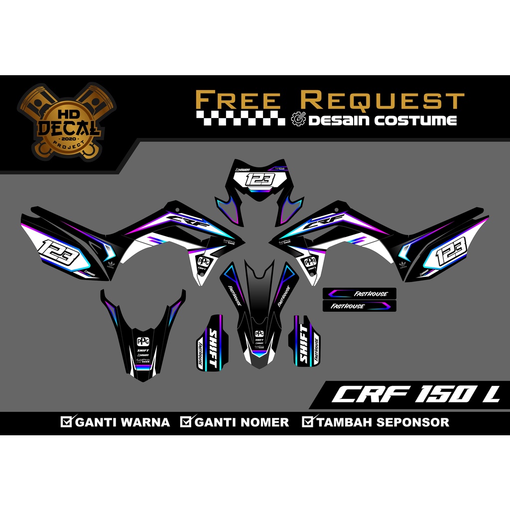 DECAL CRF 150 L SUPERMOTO FULL BODY HITAM SUPER GLOSSY DOFF DESAIN KEREN KLX DTRACKER DESAIN BEBAS
