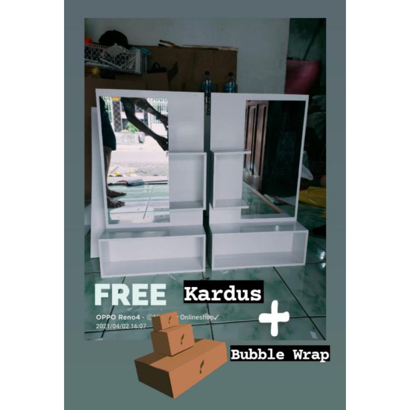 TOLET MINIMALIS MEJA KACA RIAS MURAH WARNA PUTIH + KARDUS DAN Bubble WRAP ( UK: 40 X 70 ) / KACA RIA