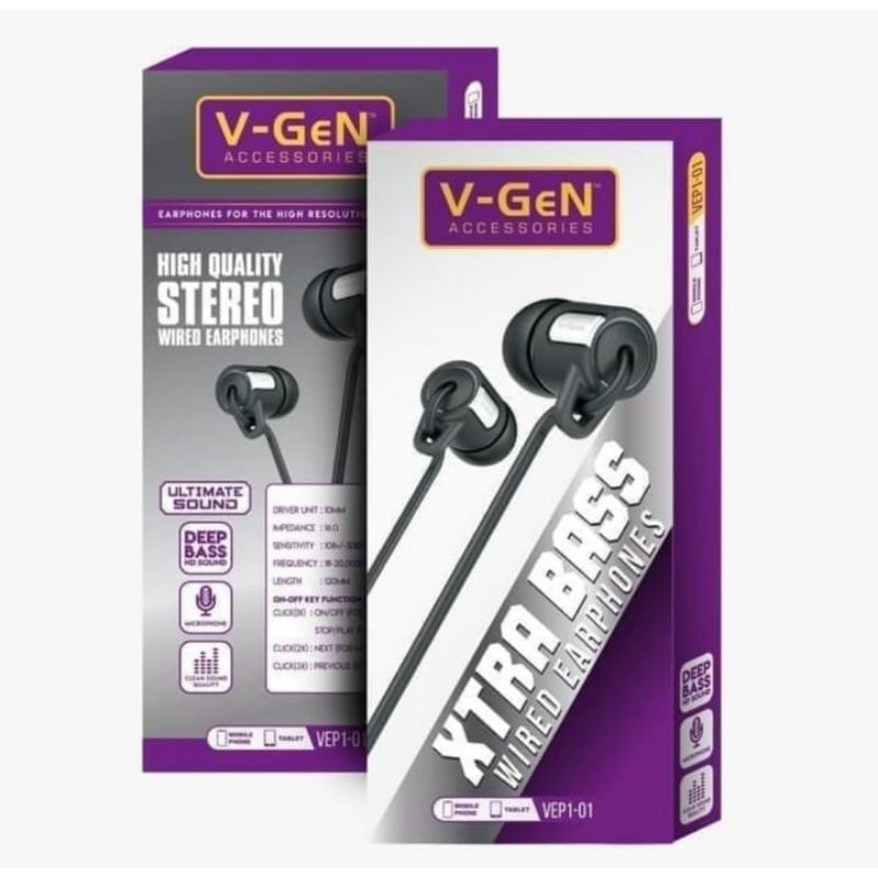 Handsfree Headset V-Gen VEP1-01 atau vep1-08 vgen earphone