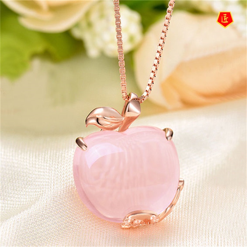 [Ready Stock]Apple Shaped Necklace Pendant Female Pink Crystal Sweet and Fashionable