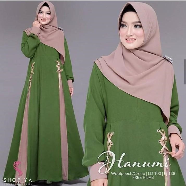 Baju gamis hanumi dress moscrep-Hijau