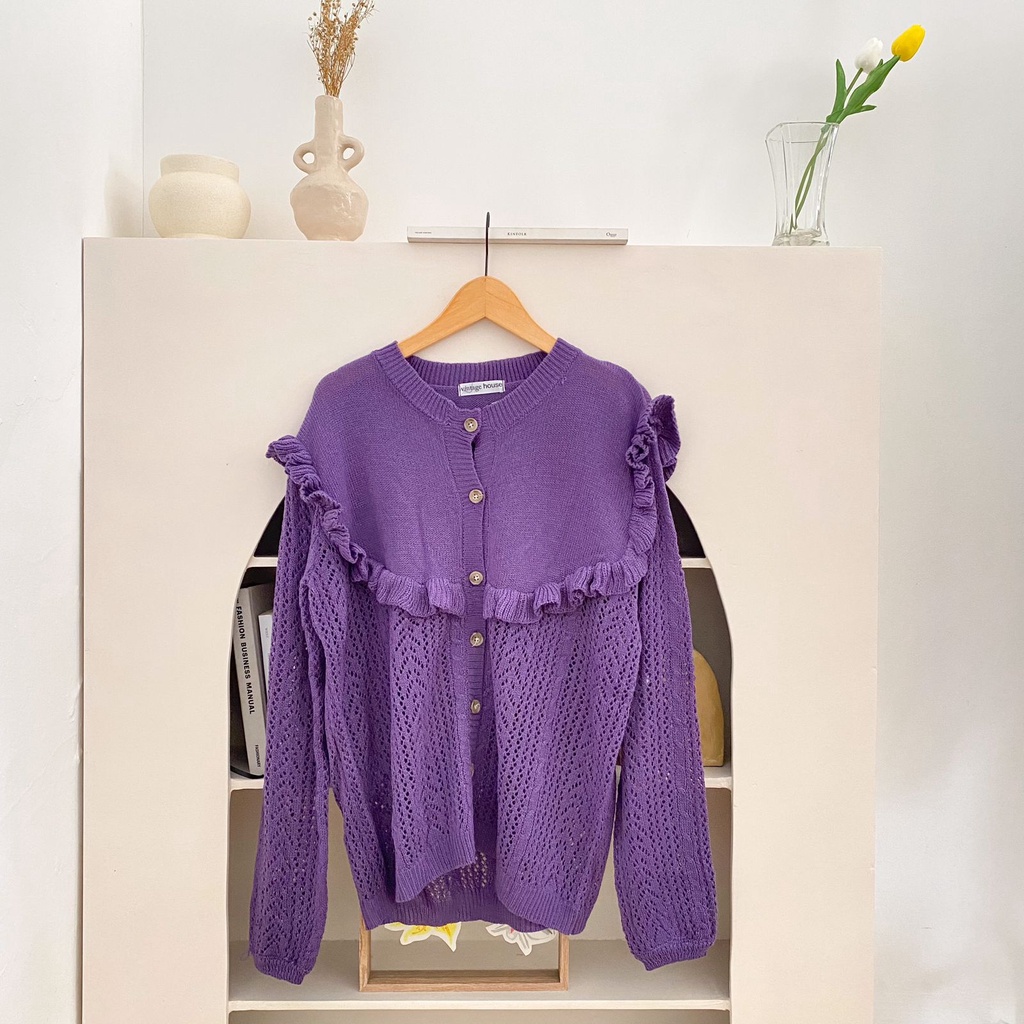 Vintage House Jisoo Korean Knit Cardi (Cardigan Rajut Wanita Korea)-Purple