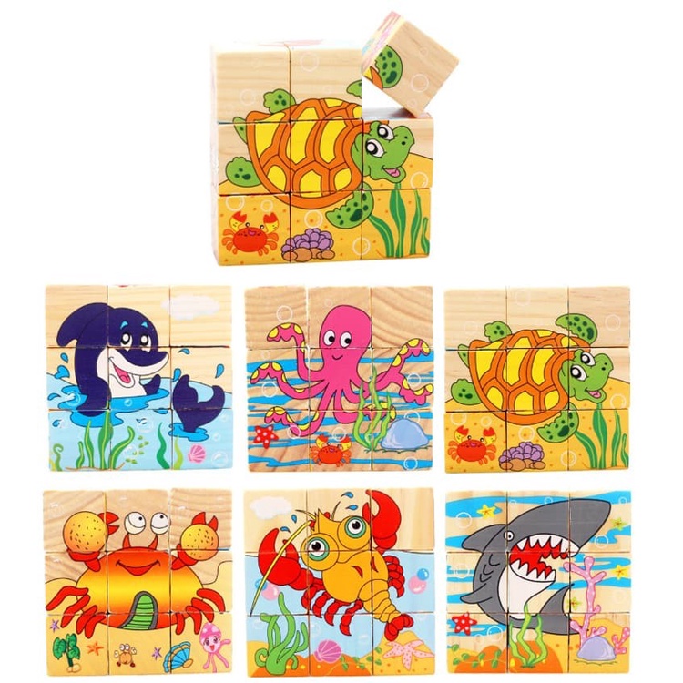 Mainan edukasi anak PUZZLE KAYU BALOK KUBUS 6 SISI
