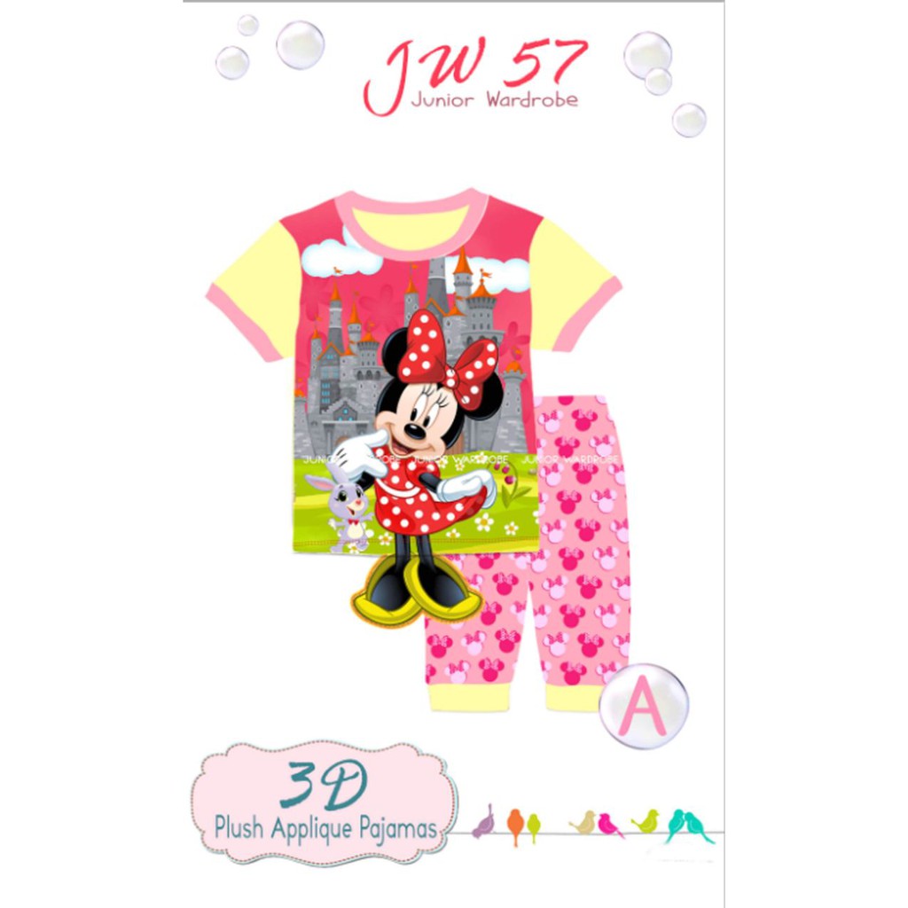 Jw 57a pakaian anak perempuan baju setelan kaos fashion minnie mouse
