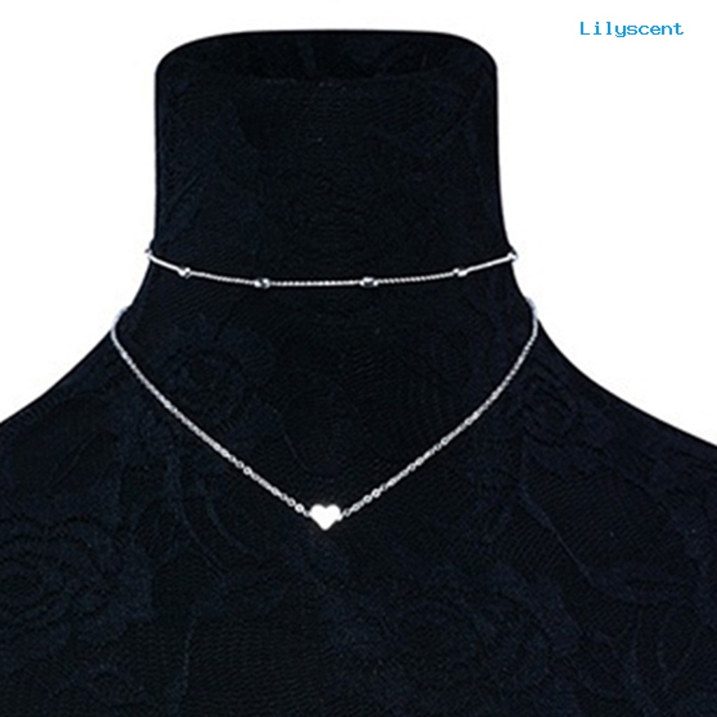 2pcs / Set Kalung Rantai Double Layer Bentuk Hati Bahan Alloy Untuk Kencan