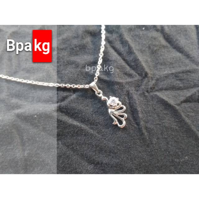 Kalung titanium liontin burung merak # kalung monel besi putih asli anti karat silver murah simple