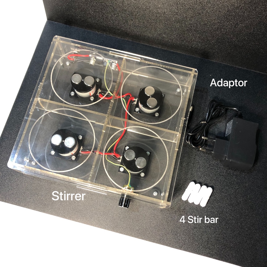 Magnetic Stirrer Akrilik 4 Motor Pengaduk Pemutar Otomatis Bergaransi