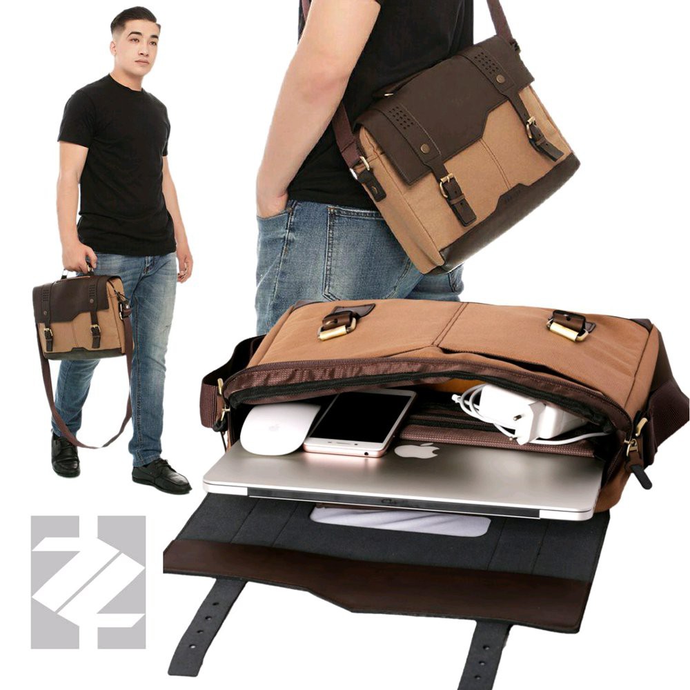 helmer tas selempang pria laptop messenger bag tas kerja kulit mix kanvas tas seminar keren