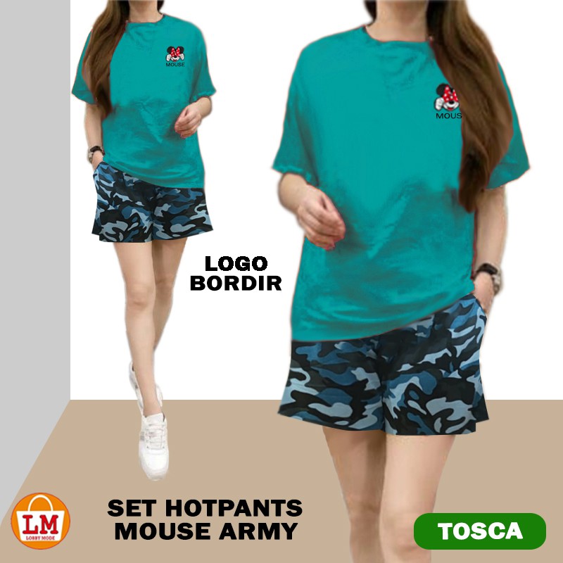 Setelan HOT PANTS MOUSE ARMY Kaos Celana Santai Hotpants LMS 24749