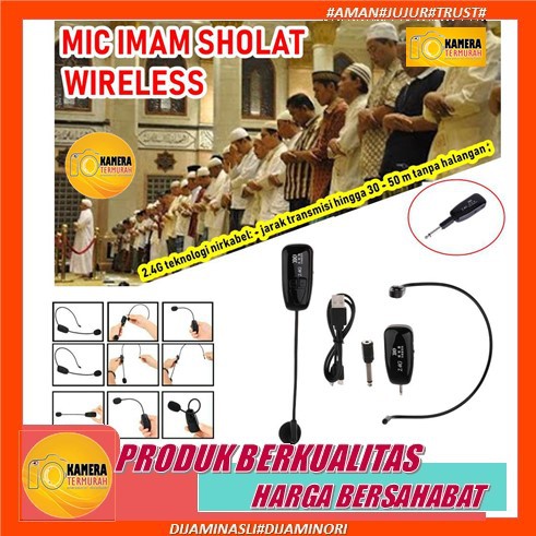 Paket lengkap Mic Imam sholat TANPA KABEL teknology 2,4G / UHF MIC HEADSET NIRKABEL