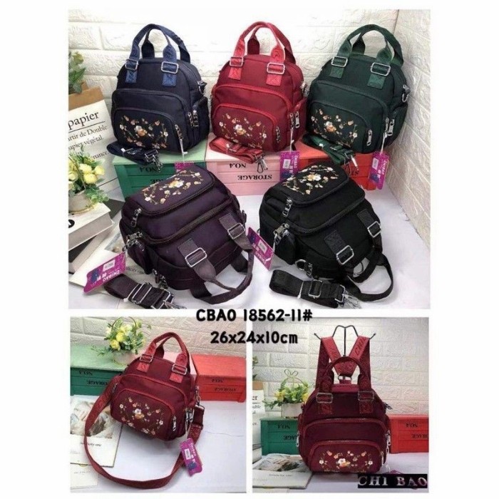 PROMO TAS CHIBAO BORDIR BUNGA 3IN1 RANSEL SELEMPANG JINJING CB18562-11
