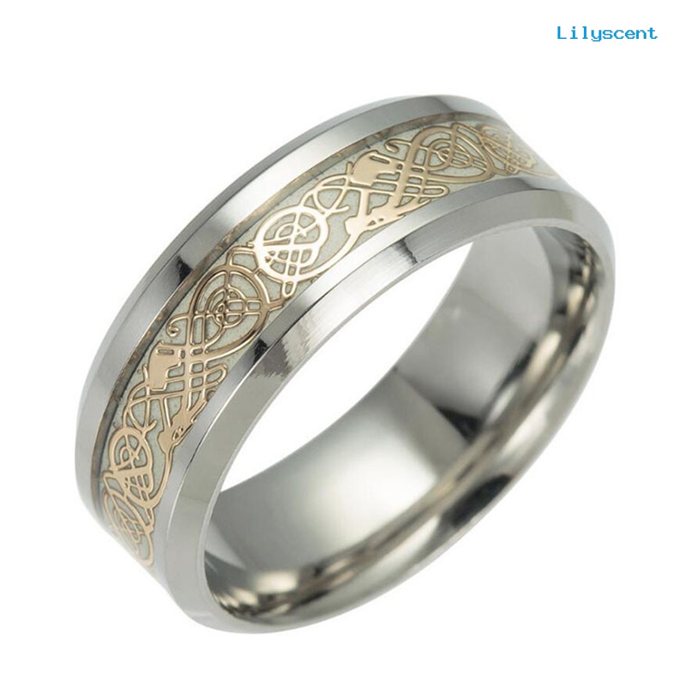 Ls Cincin Desain Naga Luminous Bahan Stainless Steel Gaya Vintage Klasik Untuk Pria / Wanita