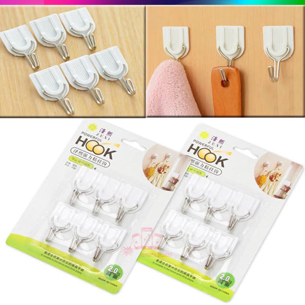 Gantungan Tempel Hook / Pengait / Tempat Gantungan Kunci  / Baju / Barang / Gantungan Serbaguna (1SET ISI 6 PCS)