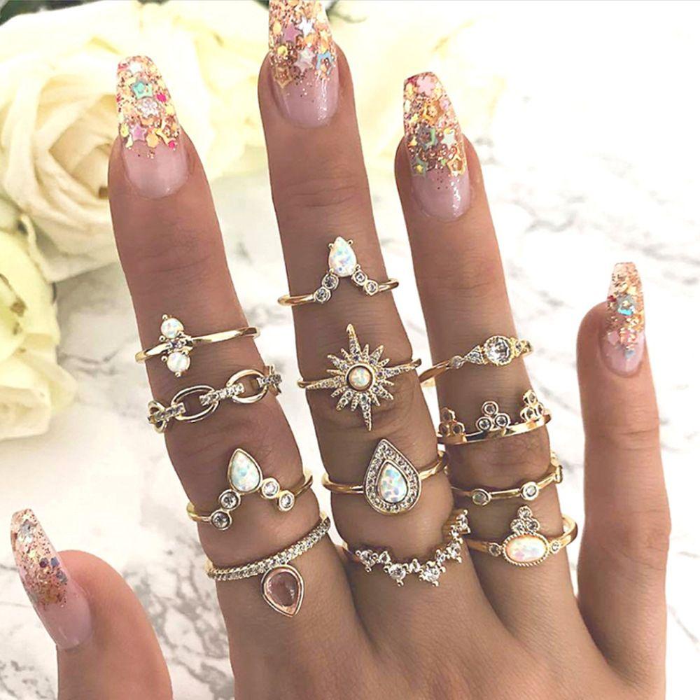 Preva Set Cincin Hati Berlian Imitasi Punk Gothic Vintage Knuckle Rings