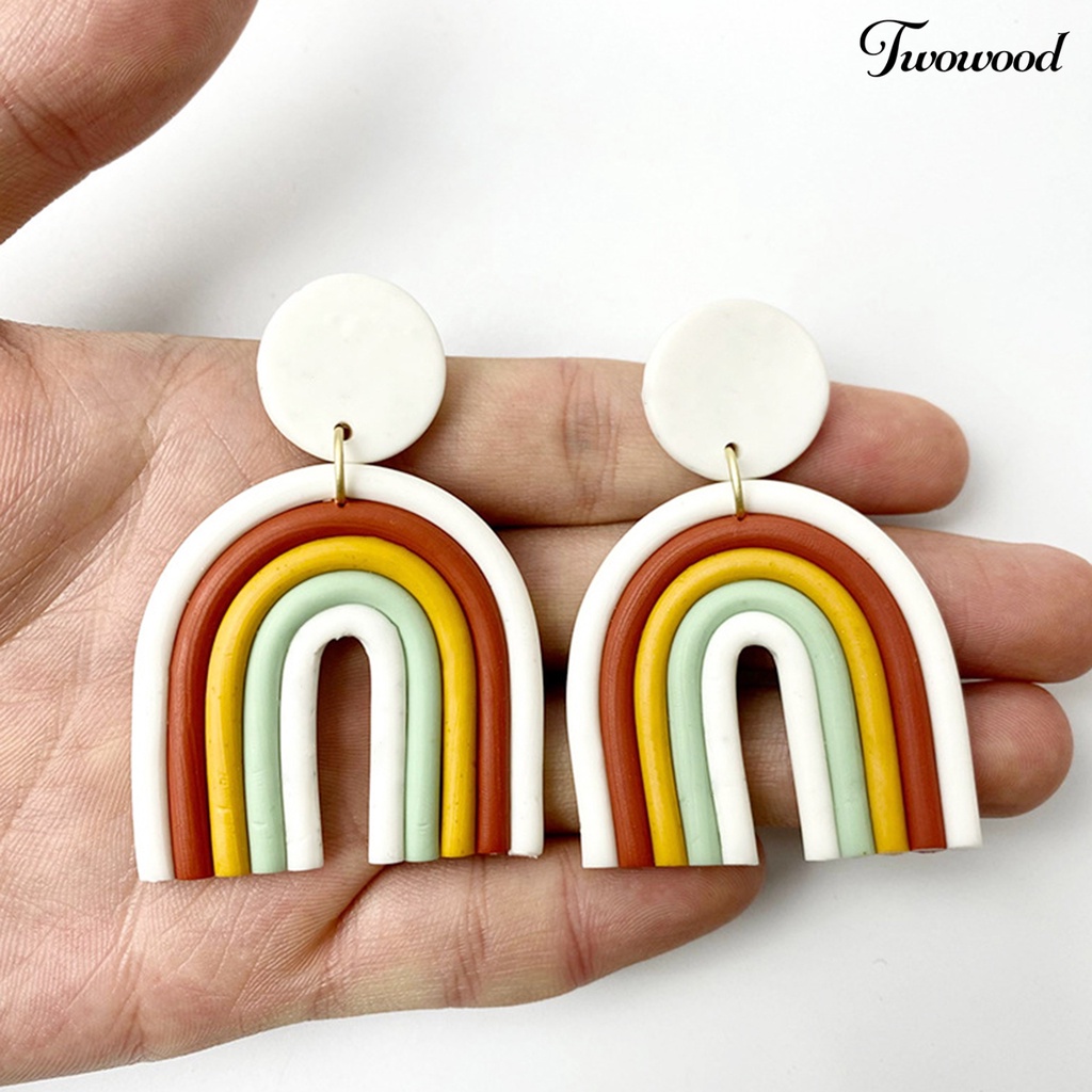 Twowood 1 Pair Drop Earrings Geometric U Shape Colorful Polymer Clay All Match Bohemian Stud Earrings for Dating