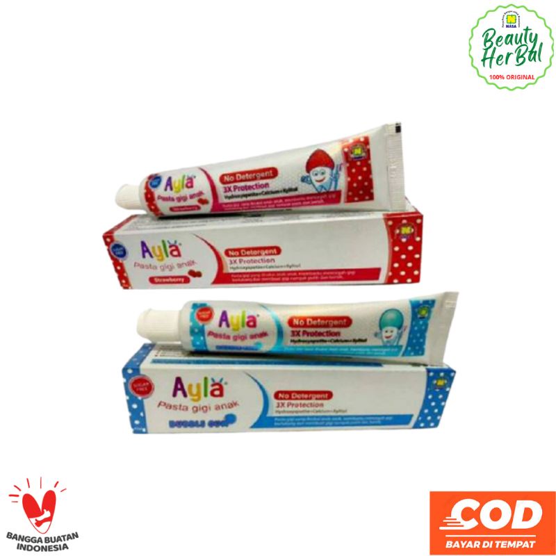 AYLA PASTA GIGI ANAK NO DETERGENT STRAWBERRY BUBBLEGUM TANPA BUSA