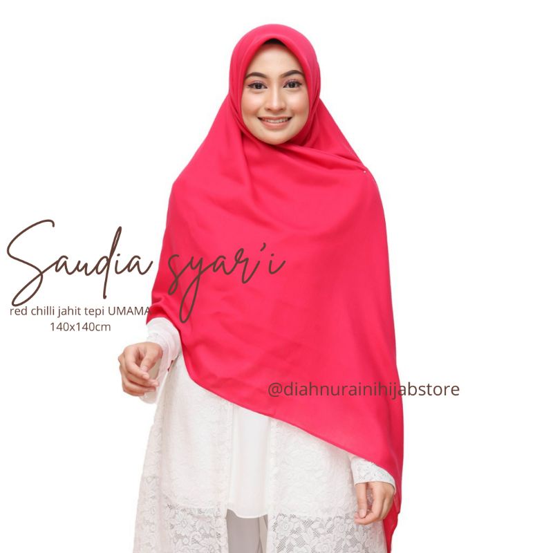 UMAMA HIJAB SYARI MERAH CABE SEGI EMPAT LEBAR  POLOS VOAL SAUDIA UMAMA BESAR JUMBO