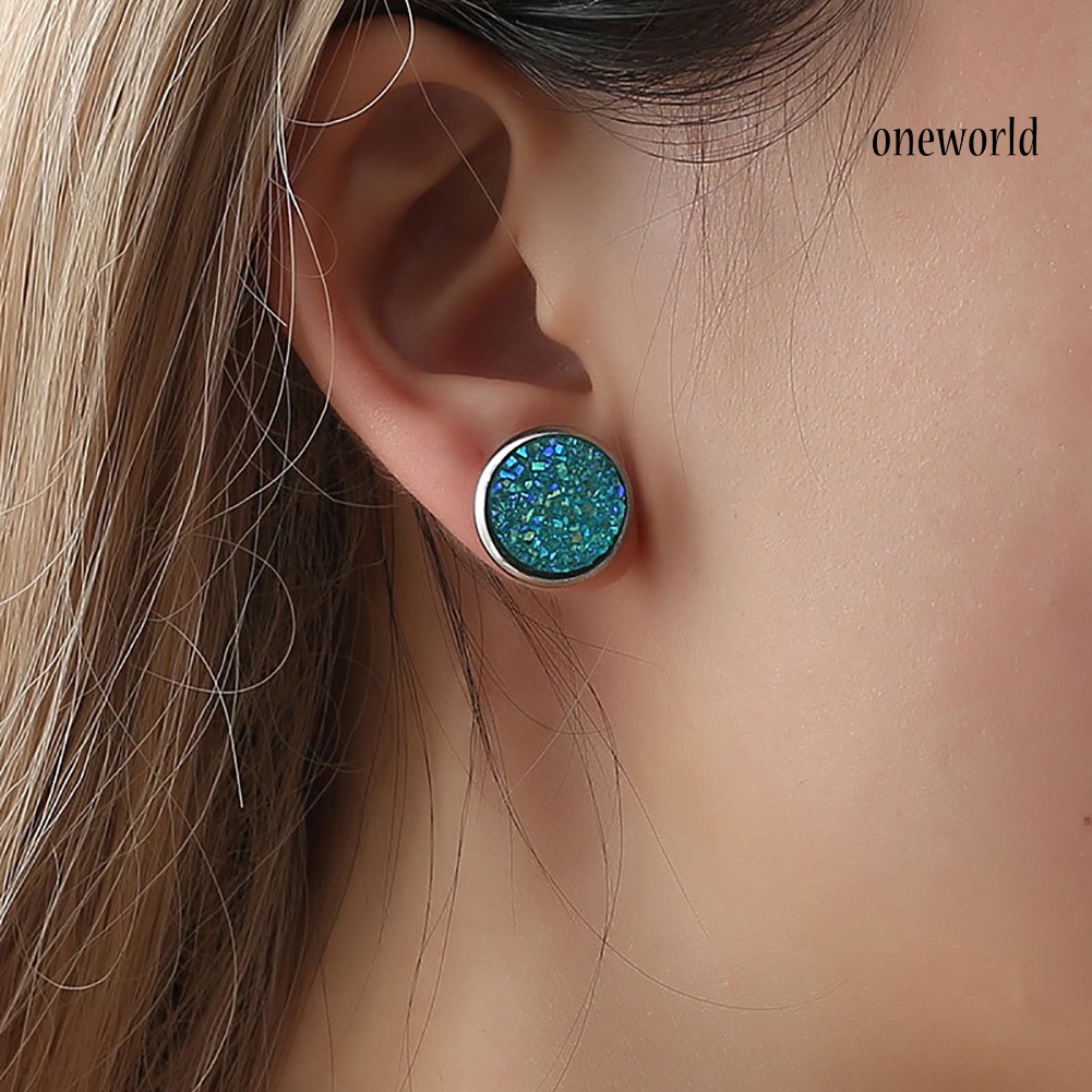 OW@ Women Round Starry Sky Ear Studs Stainless Steel Earrings Piercing Jewelry Gift