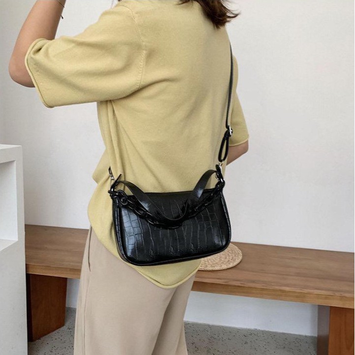 FINOM JOCELYN - Shoulder Bag Wanita Vintage Rantai | Sling Bag Croco Korean Style 2in1