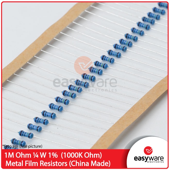 Resistor 1M Ohm 1/4W 1% Metal Film Resistor 1M Axial 0.25 Watt - 1000K