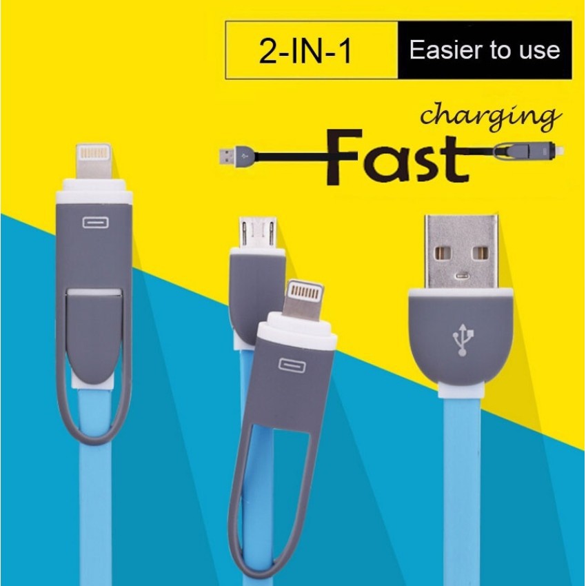 Kabel Data / Charger USB 2 in 1 Fast Charging untuk iPhone / Android