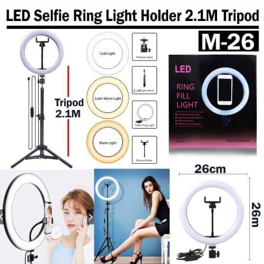 Lampu LED Ring Light Selfie 26CM / 33CM + Tripod Handphone 2.1m Portable Make Up Vlog Tiktok Youtube