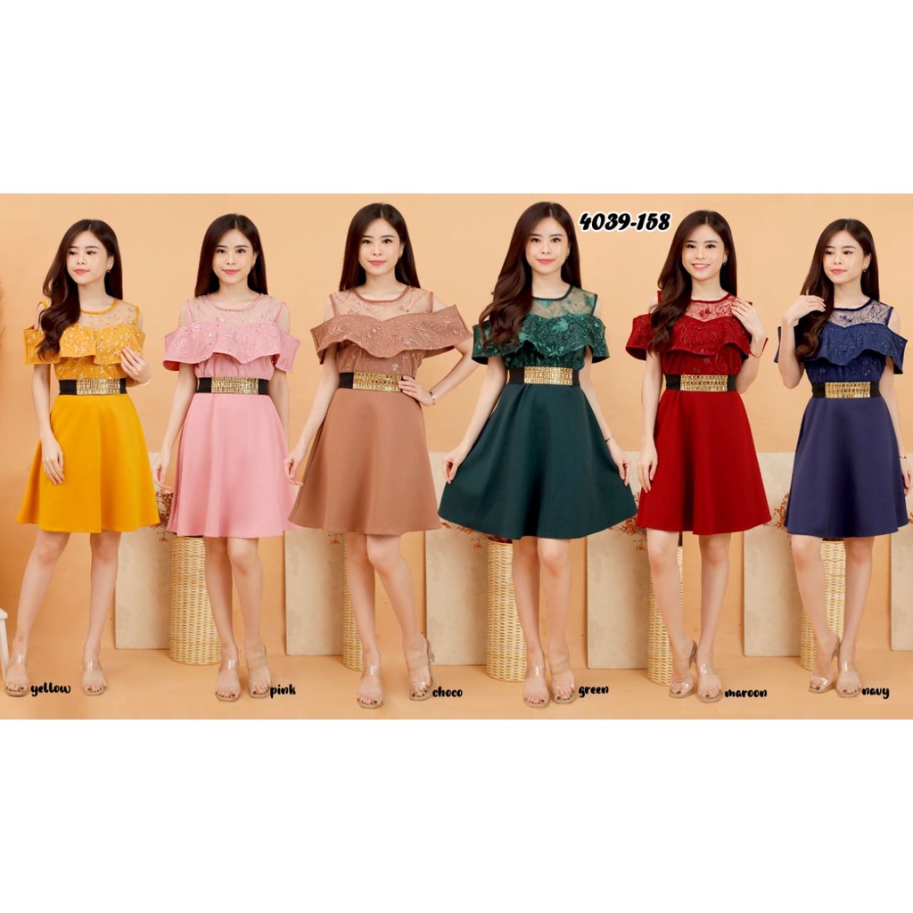 Kathryn collection # 158, Dres rok mekar  scuba import premium kombinasi tile gliter mutiara free belt