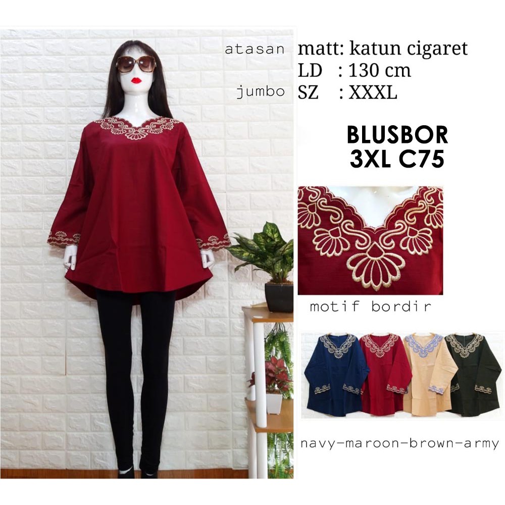 BIGCLO - (COD) LD 130cm Blouse Jumbo Blusbor 3XL Baju Atasan Wanita Bigsize Bordir