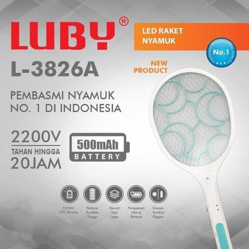 Raket Nyamuk Luby L-3826A Rechargeable + Lampu LED